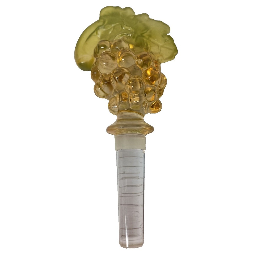 Mikasa Wine Bottle Stopper Vintage Blown Art Glass Crystal Yellow Grapes Fruit